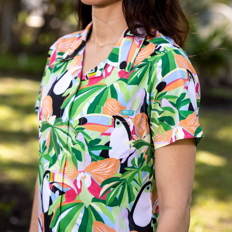 RSVLTS Toucan Do It Women's KUNUFLEX Short Sleeve Shirt in Green — detail 3