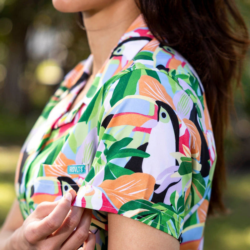 RSVLTS Toucan Do It Women's KUNUFLEX Short Sleeve Shirt in Green — detail 5