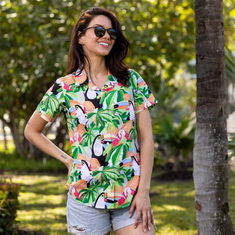 RSVLTS Toucan Do It Women's KUNUFLEX Short Sleeve Shirt in Green — detail 7
