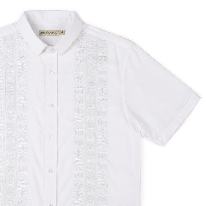 RSVLTS Guayabera Bamboo Short Sleeve Shirt in White — detail 2