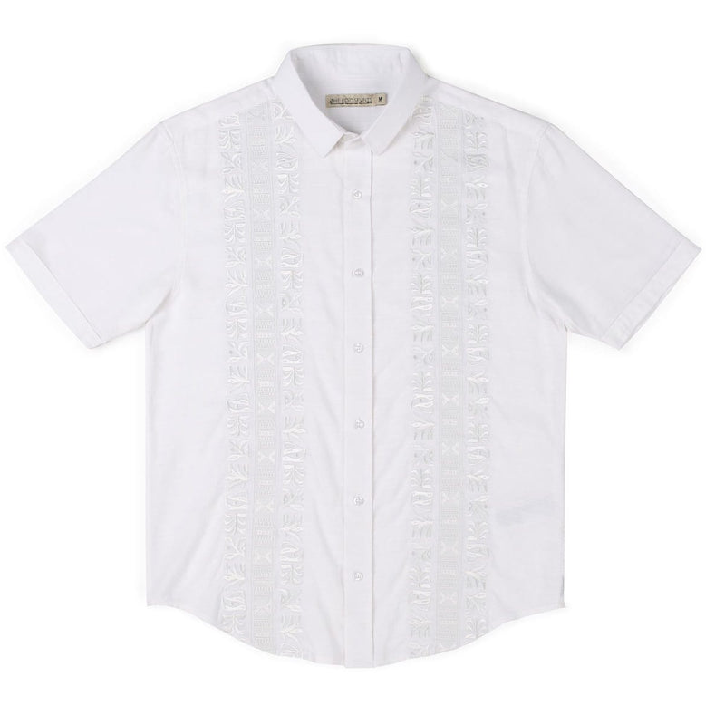 RSVLTS Guayabera Bamboo Short Sleeve Shirt in White — detail 4