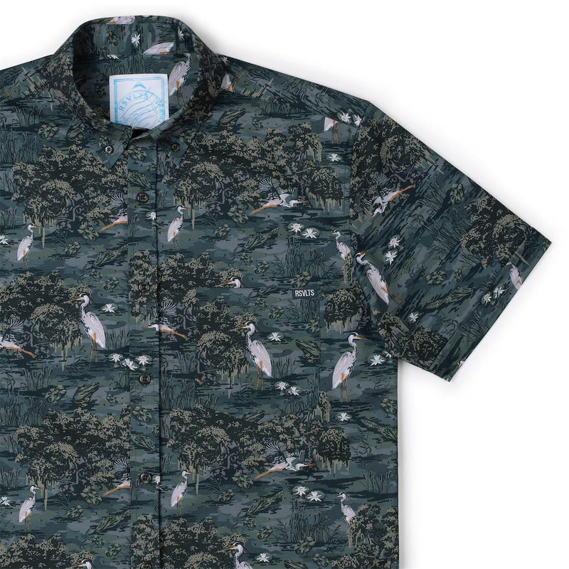 RSVLTS Born On the Bayou KUNUFLEX Short Sleeve Shirt in Green — detail 2