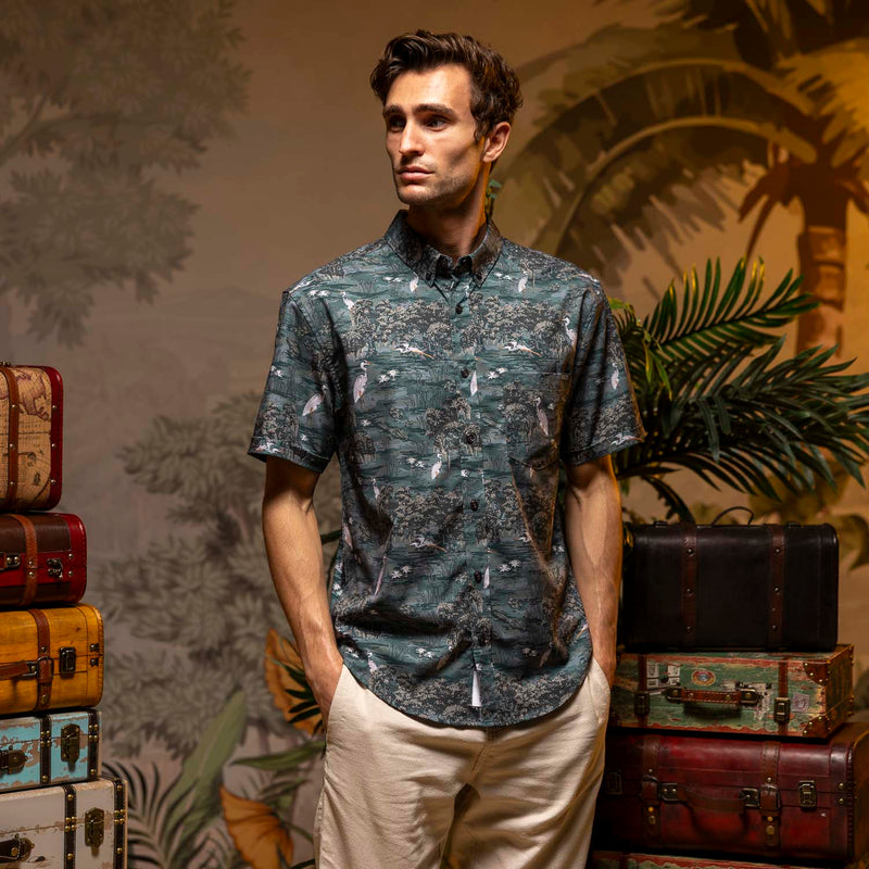 RSVLTS Born On the Bayou KUNUFLEX Short Sleeve Shirt in Green — detail 3