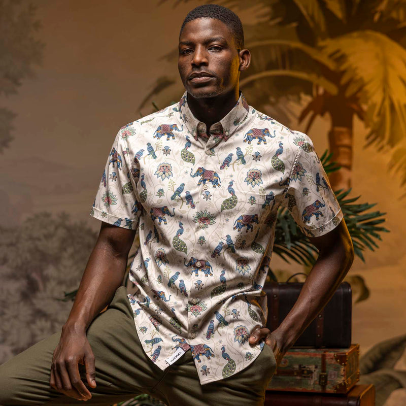 RSVLTS The Spirit of India KUNUFLEX Short Sleeve Shirt in Neutral — detail 3