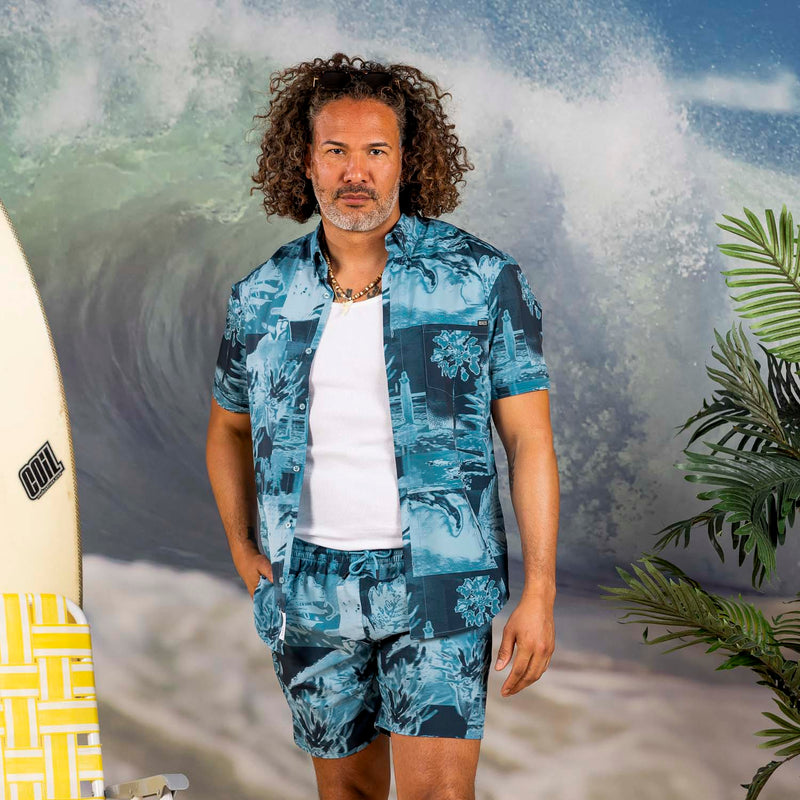 RSVLTS RSVLTS Surf House KUNUFLEX Short Sleeve Shirt in Blue — detail 3