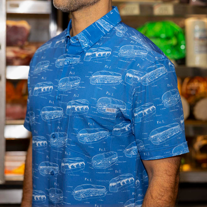 RSVLTS Sub Schematics KUNUFLEX Short Sleeve Shirt in Blue — front view