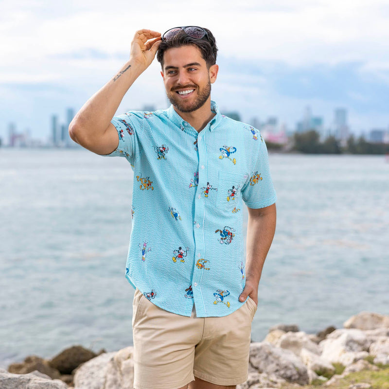 RSVLTS Limber Legends Stretch Seersucker Short Sleeve Shirt in Blue — detail 2