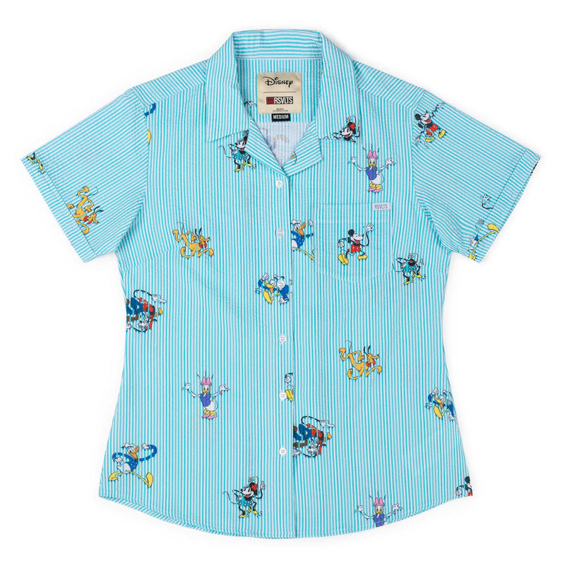 RSVLTS Limber Legends Women's Stretch Seersucker Short Sleeve Shirt in Blue — detail 2
