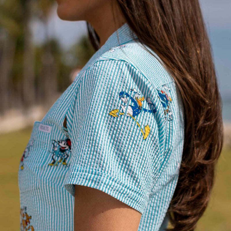 RSVLTS Limber Legends Women's Stretch Seersucker Short Sleeve Shirt in Blue — detail 5