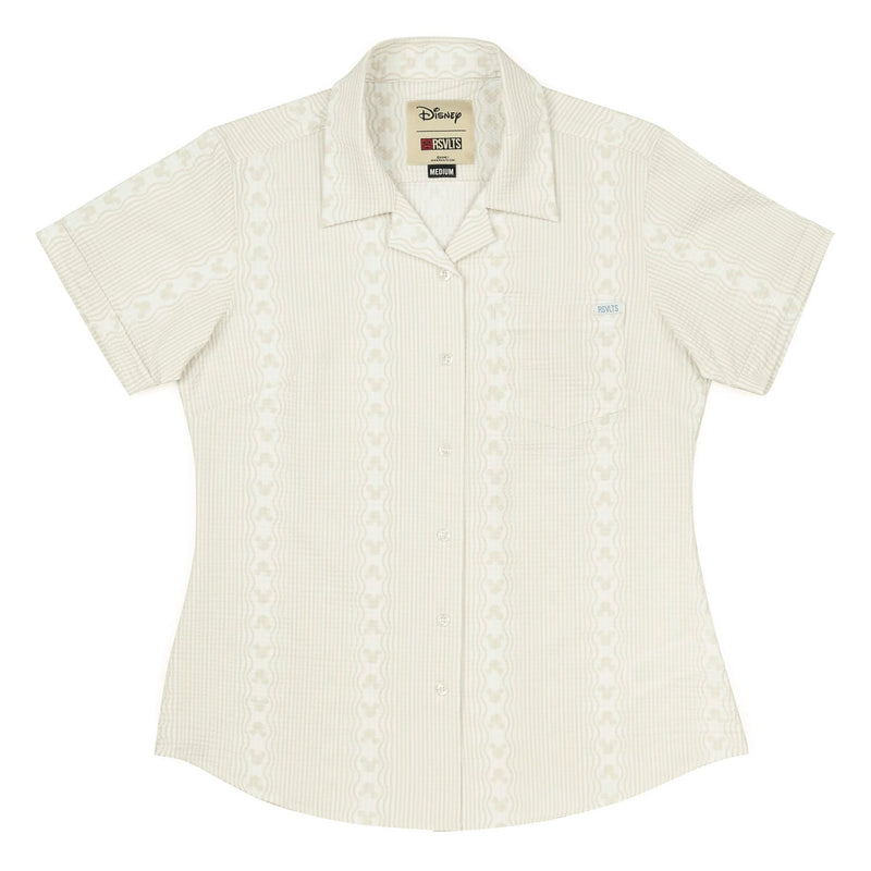RSVLTS Boardwalk Mickeys Women's Stretch Seersucker Short Sleeve Shirt — front view