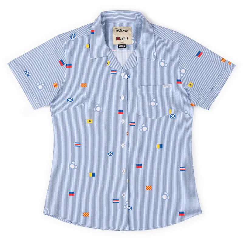 RSVLTS Maritime Mickey Women's Stretch Seersucker Short Sleeve Shirt in Blue — detail 2