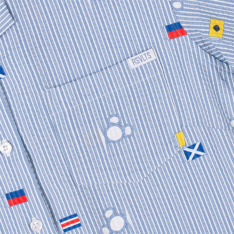 RSVLTS Maritime Mickey Women's Stretch Seersucker Short Sleeve Shirt in Blue — detail 4