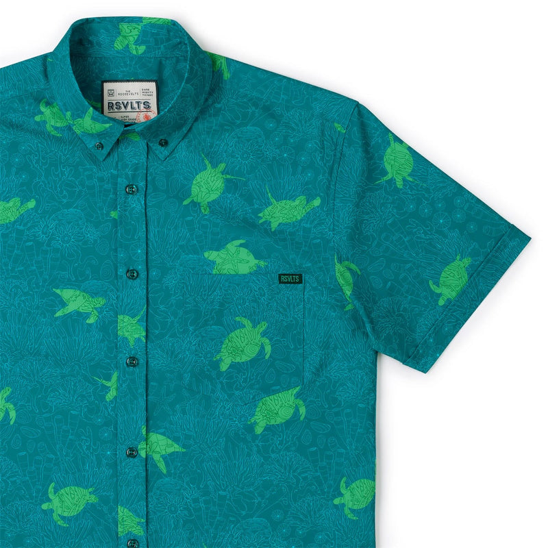 RSVLTS Turtle Tide KUNUFLEX Short Sleeve Shirt in Green — detail 2