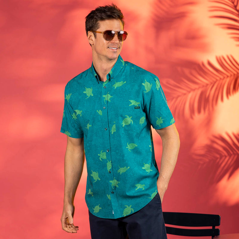 RSVLTS Turtle Tide KUNUFLEX Short Sleeve Shirt in Green — detail 3