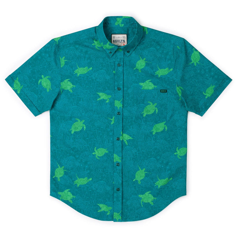 RSVLTS Turtle Tide KUNUFLEX Short Sleeve Shirt in Green — detail 6