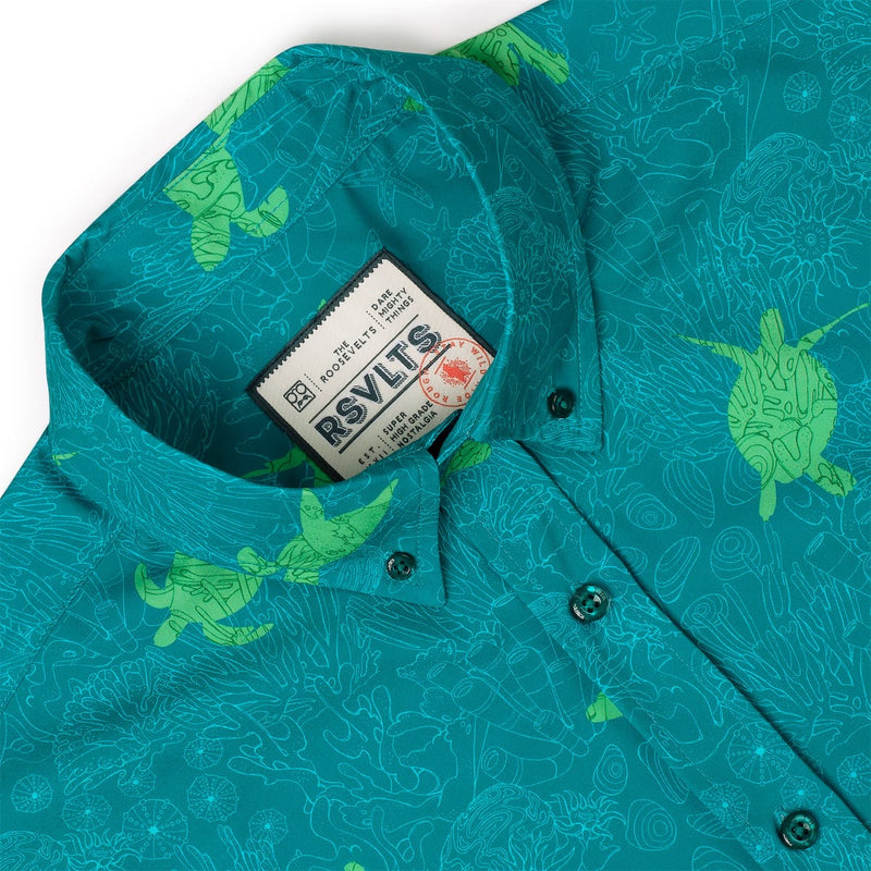 RSVLTS Turtle Tide KUNUFLEX Short Sleeve Shirt in Green — detail 7