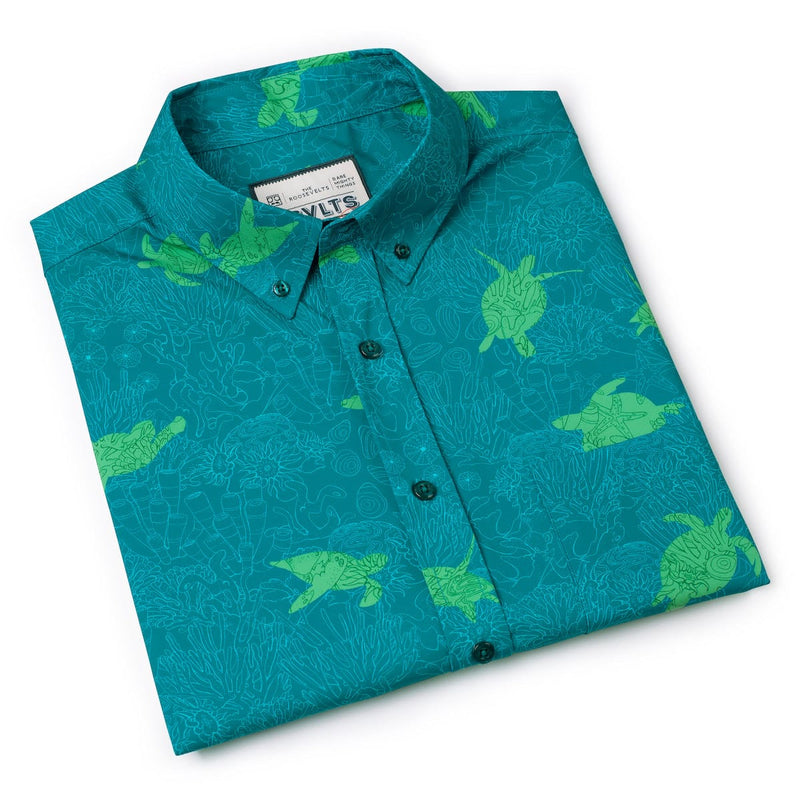 RSVLTS Turtle Tide KUNUFLEX Short Sleeve Shirt in Green — detail 9