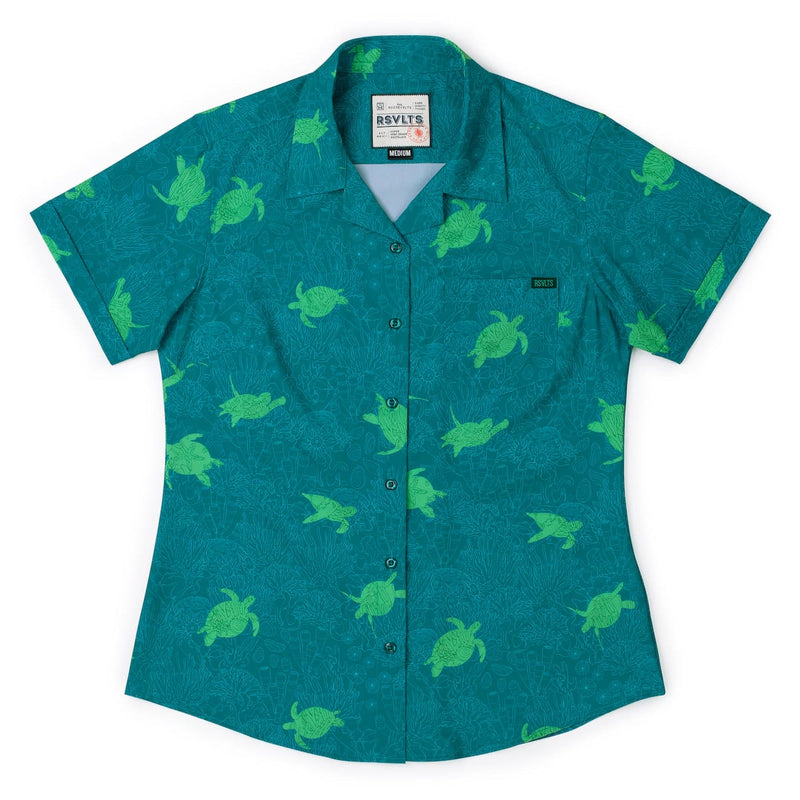 RSVLTS Turtle Tide Women's KUNUFLEX Short Sleeve Shirt in Green — detail 2