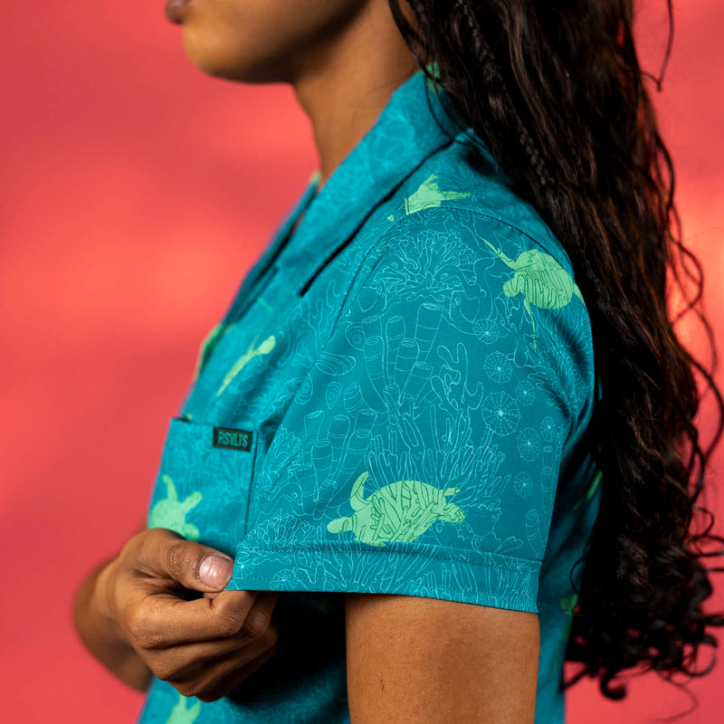 RSVLTS Turtle Tide Women's KUNUFLEX Short Sleeve Shirt in Green — detail 5