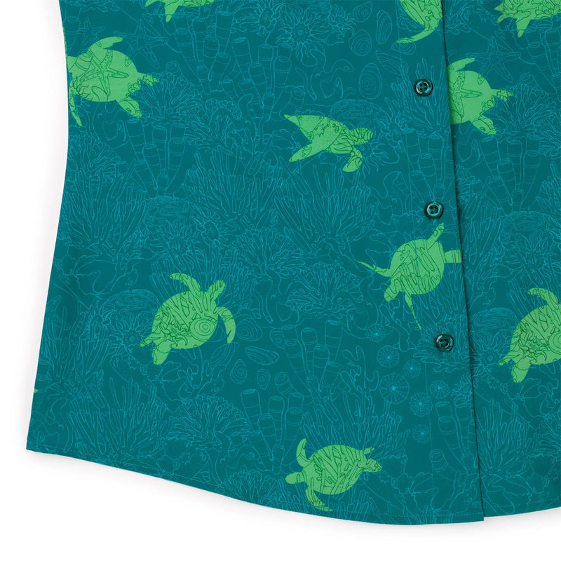RSVLTS Turtle Tide Women's KUNUFLEX Short Sleeve Shirt in Green — detail 7