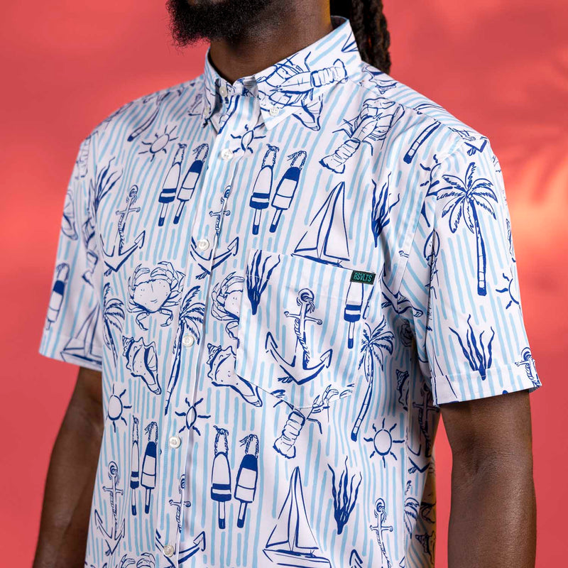 RSVLTS Harbor Life KUNUFLEX Short Sleeve Shirt in Blue — front view