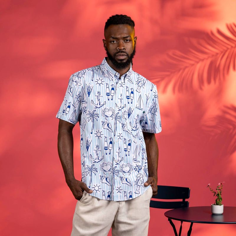 RSVLTS Harbor Life KUNUFLEX Short Sleeve Shirt in Blue — detail 3