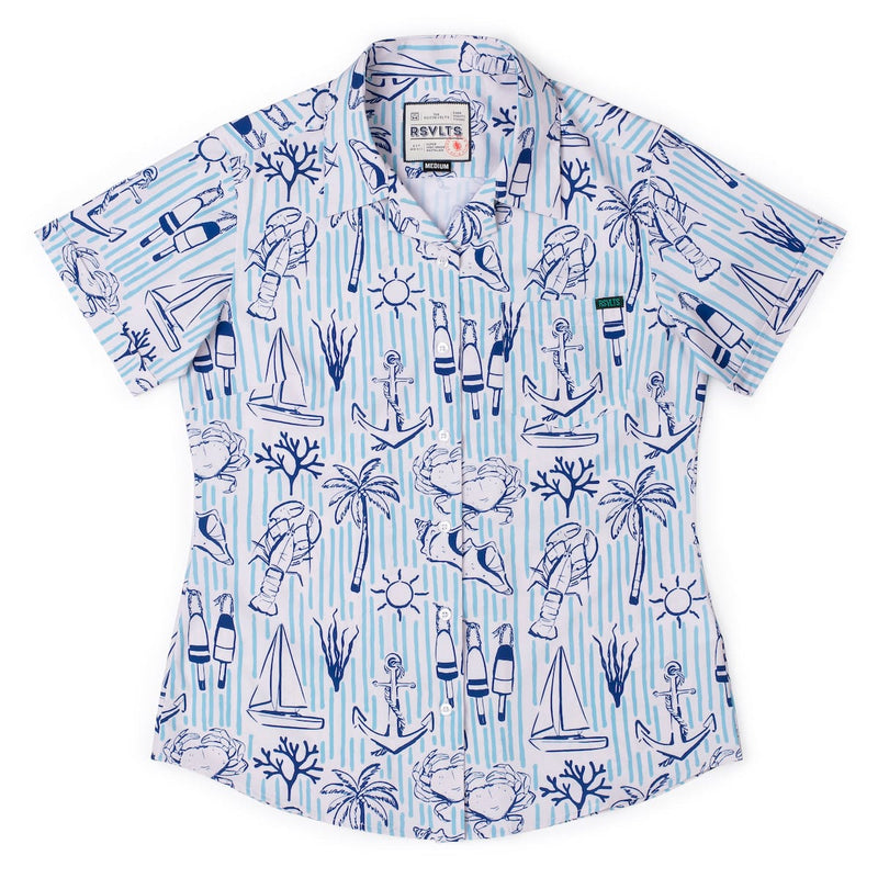 RSVLTS Harbor Life Women's KUNUFLEX Short Sleeve Shirt in Blue — detail 2
