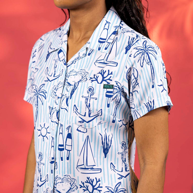 RSVLTS Harbor Life Women's KUNUFLEX Short Sleeve Shirt in Blue — detail 3