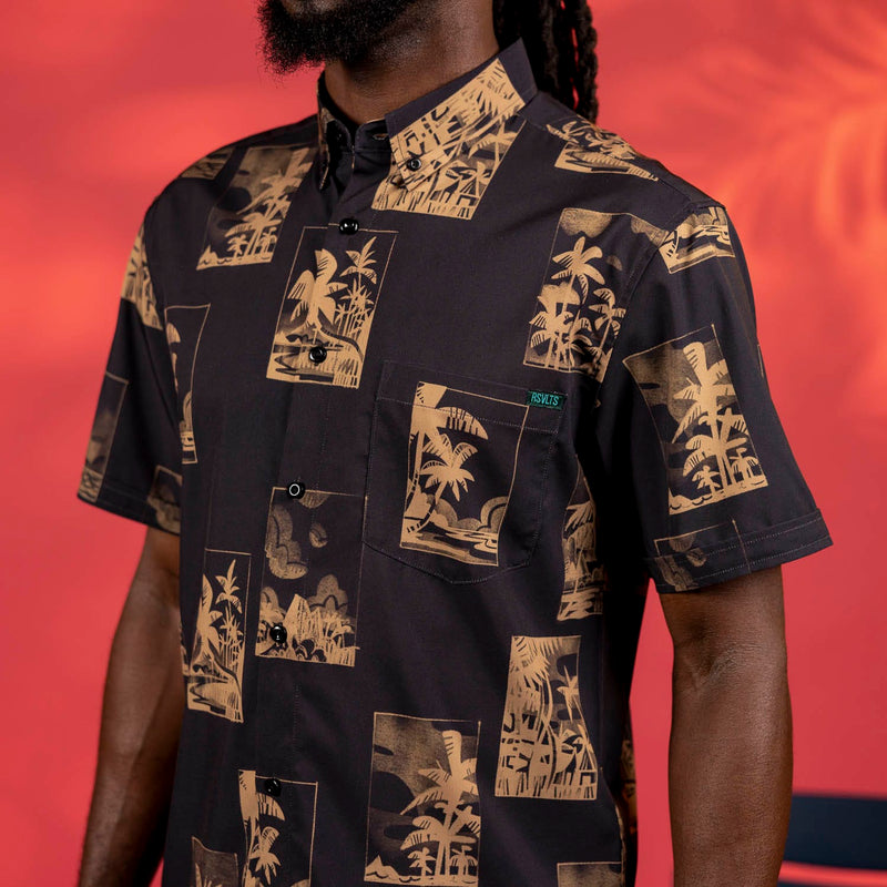 RSVLTS Golden Hour KUNUFLEX Short Sleeve Shirt in Black — front view