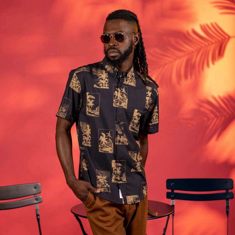 RSVLTS Golden Hour KUNUFLEX Short Sleeve Shirt in Black — detail 3
