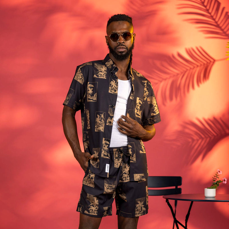 RSVLTS Golden Hour KUNUFLEX Short Sleeve Shirt in Black — detail 5