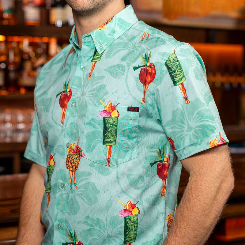 RSVLTS Pin-Up Punch KUNUFLEX Short Sleeve Shirt in Green — front view