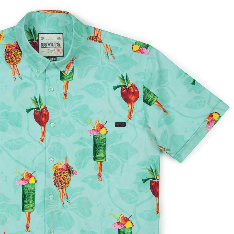 RSVLTS Pin-Up Punch KUNUFLEX Short Sleeve Shirt in Green — detail 2