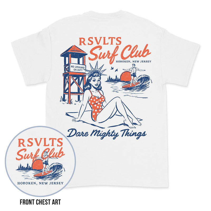 RSVLTS RSVLTS Surf Club Crewneck Tee in White — front view
