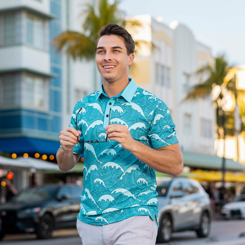 RSVLTS Samoa Waves (Teal) All-Day Polo in Blue — detail 3