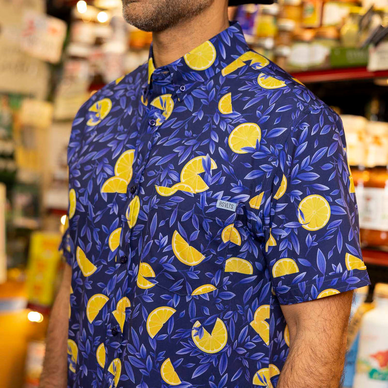 RSVLTS Nonna's Kitchen KUNUFLEX Short Sleeve Shirt in Blue — front view