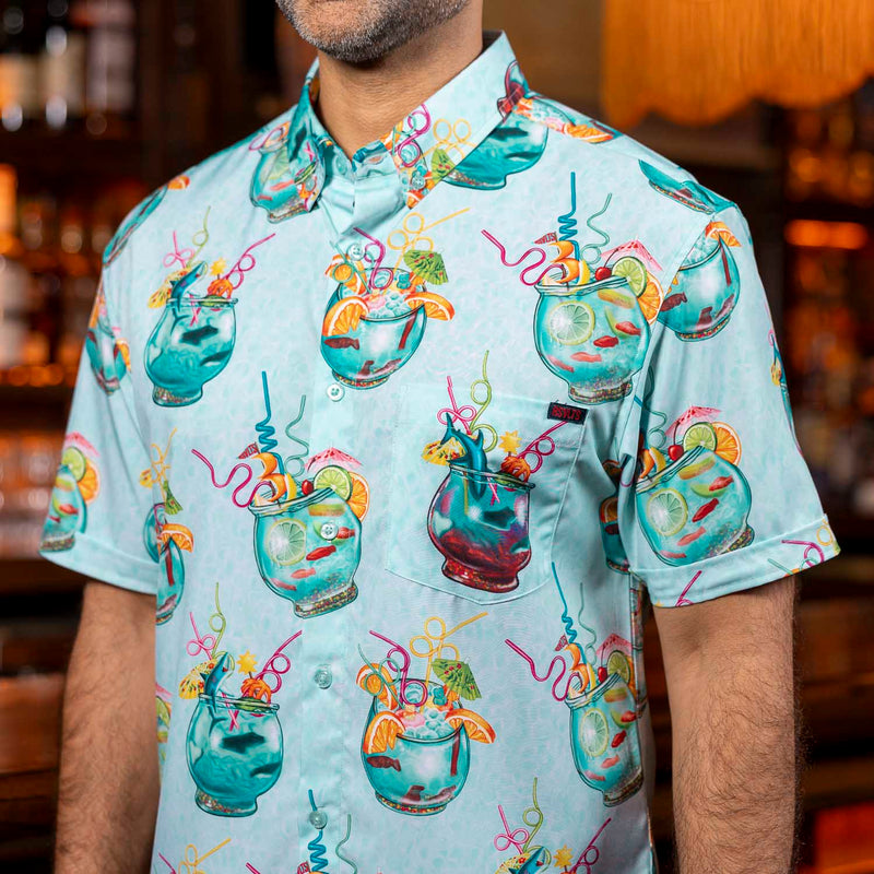 RSVLTS Gone Sippin' KUNUFLEX Short Sleeve Shirt in Blue — front view
