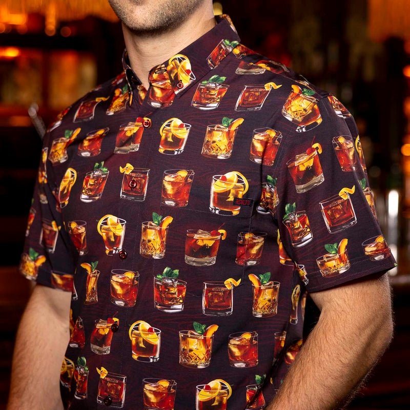 RSVLTS Good Old Fashioned KUNUFLEX Short Sleeve Shirt in Brown — front view