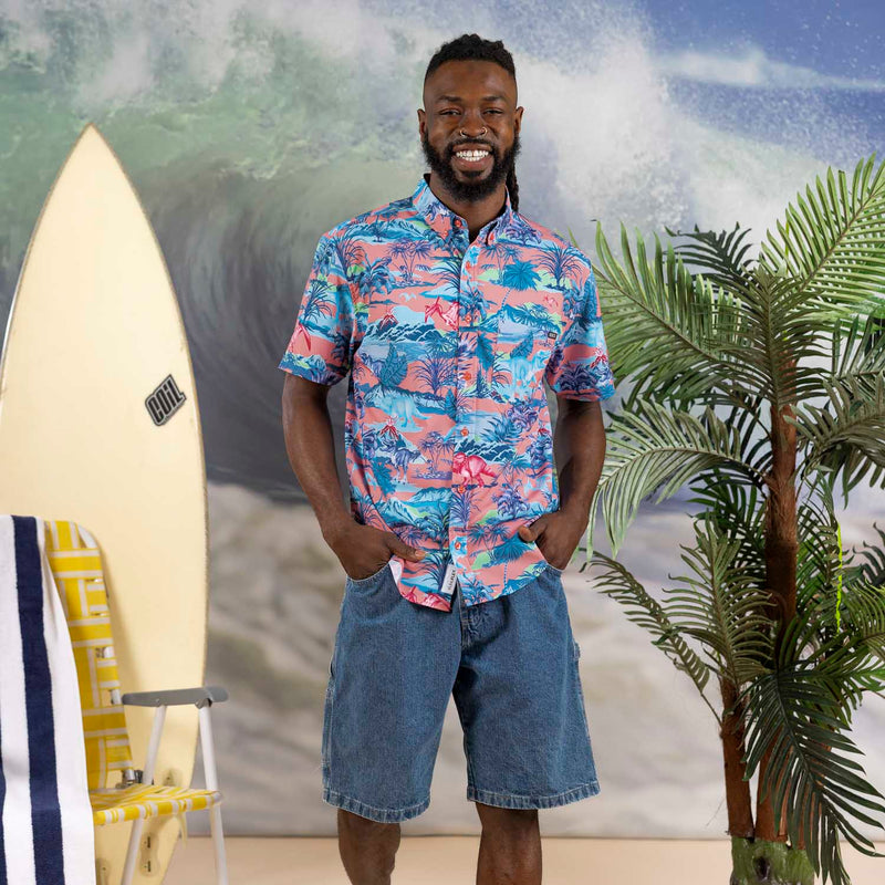 RSVLTS Dino Pop KUNUFLEX Short Sleeve Shirt in Blue — detail 3