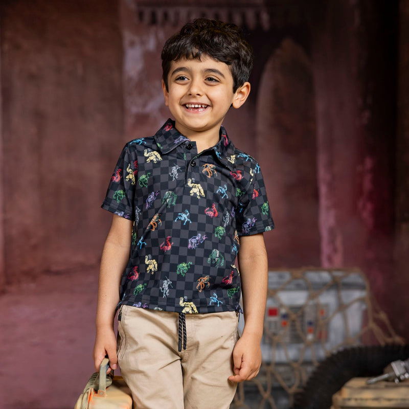 RSVLTS Holochess Preschool All-Day Polo in Black — front view