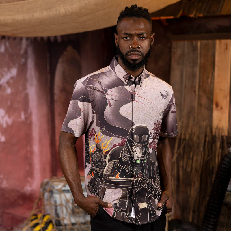 RSVLTS Death on the Dunes KUNUFLEX Short Sleeve Shirt in Gray — detail 2