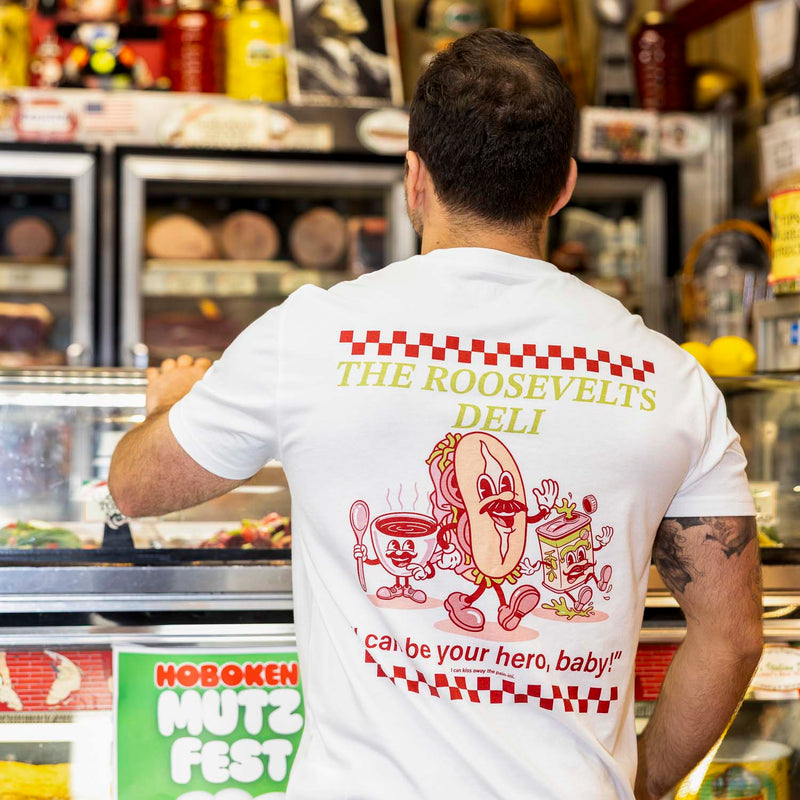 RSVLTS I Can Be Your Hero, Baby! Crewneck Tee in White — detail 2