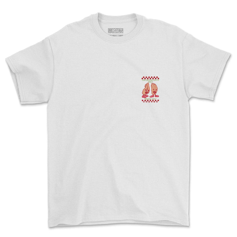 RSVLTS I Can Be Your Hero, Baby! Crewneck Tee in White — detail 3