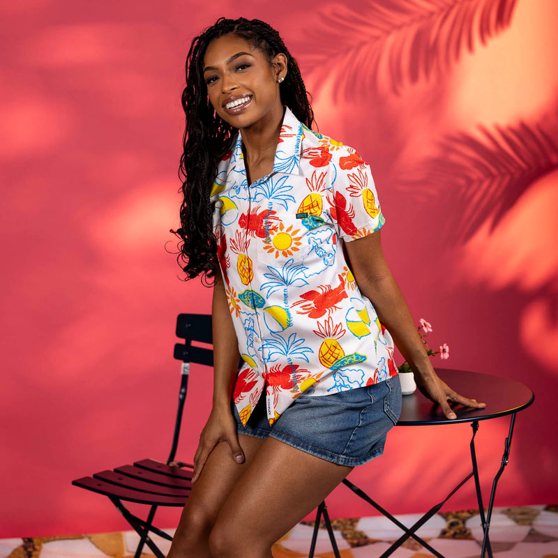 RSVLTS Sunbake Women's KUNUFLEX Short Sleeve Shirt in Orange — front view