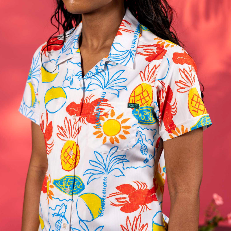 RSVLTS Sunbake Women's KUNUFLEX Short Sleeve Shirt in Orange — detail 3