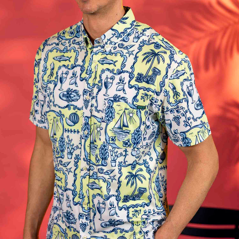 RSVLTS La Dolce Vita KUNUFLEX Short Sleeve Shirt in Blue — front view