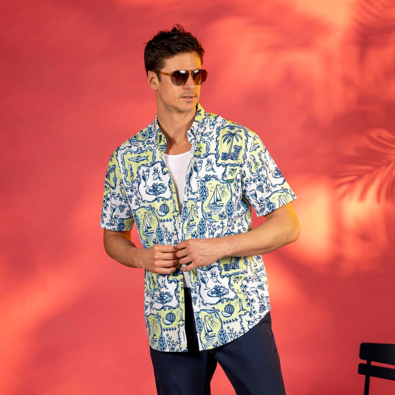 RSVLTS La Dolce Vita KUNUFLEX Short Sleeve Shirt in Blue — detail 3