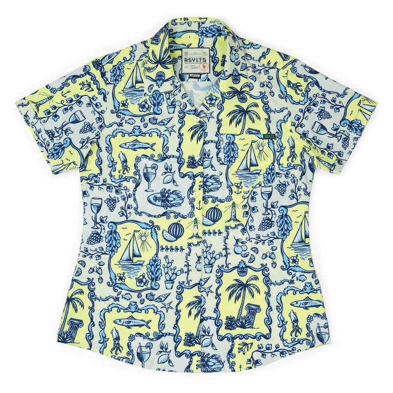 RSVLTS La Dolce Vita Women's KUNUFLEX Short Sleeve Shirt in Blue — detail 2