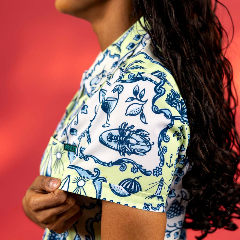 RSVLTS La Dolce Vita Women's KUNUFLEX Short Sleeve Shirt in Blue — detail 5