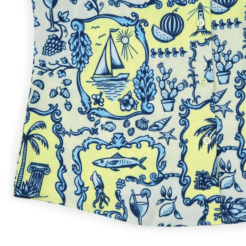 RSVLTS La Dolce Vita Women's KUNUFLEX Short Sleeve Shirt in Blue — detail 7